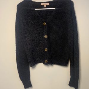 Love Tree Black Fuzzy Cropped Cardigan/Sweater